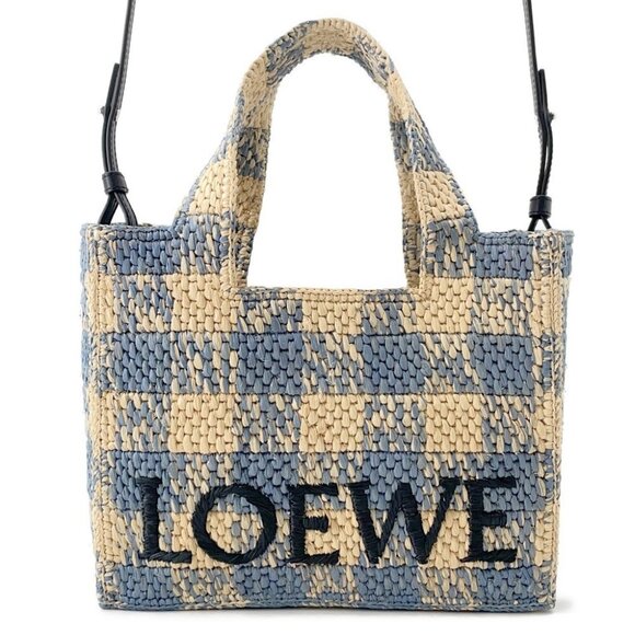 LOEWE Loewe Font Tote Size Small Raffia Natural/Light Blue ALF1B59X16 - Picture 1 of 13